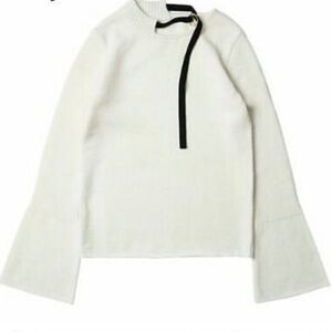 NWT Monts Sz XS White Angora Rabbit Wool Long Bell Sleeve Unique Neck Sweater